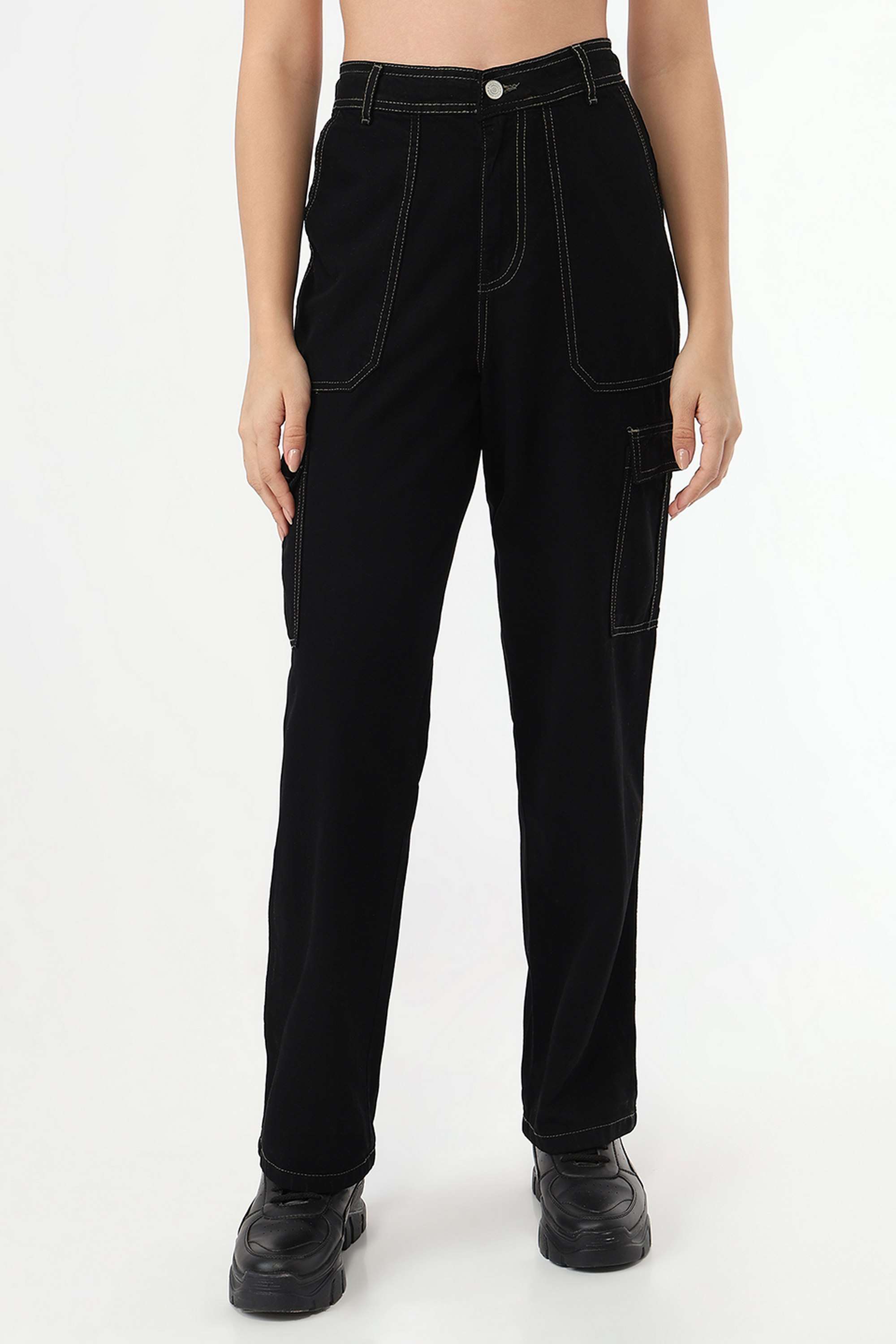 Solid-Relaxed-Fit-Blended-Fabric-Women-s-Casual-Wear-Trousers