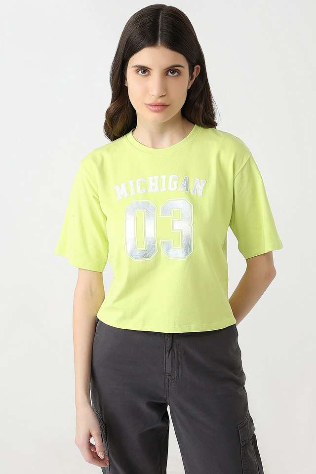 Graphic-Print-Blended-Fabric-Round-Neck-Women-s-T-Shirt