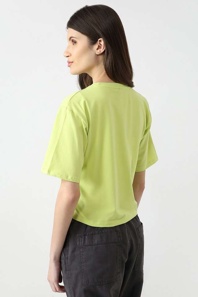 Graphic-Print-Blended-Fabric-Round-Neck-Women-s-T-Shirt