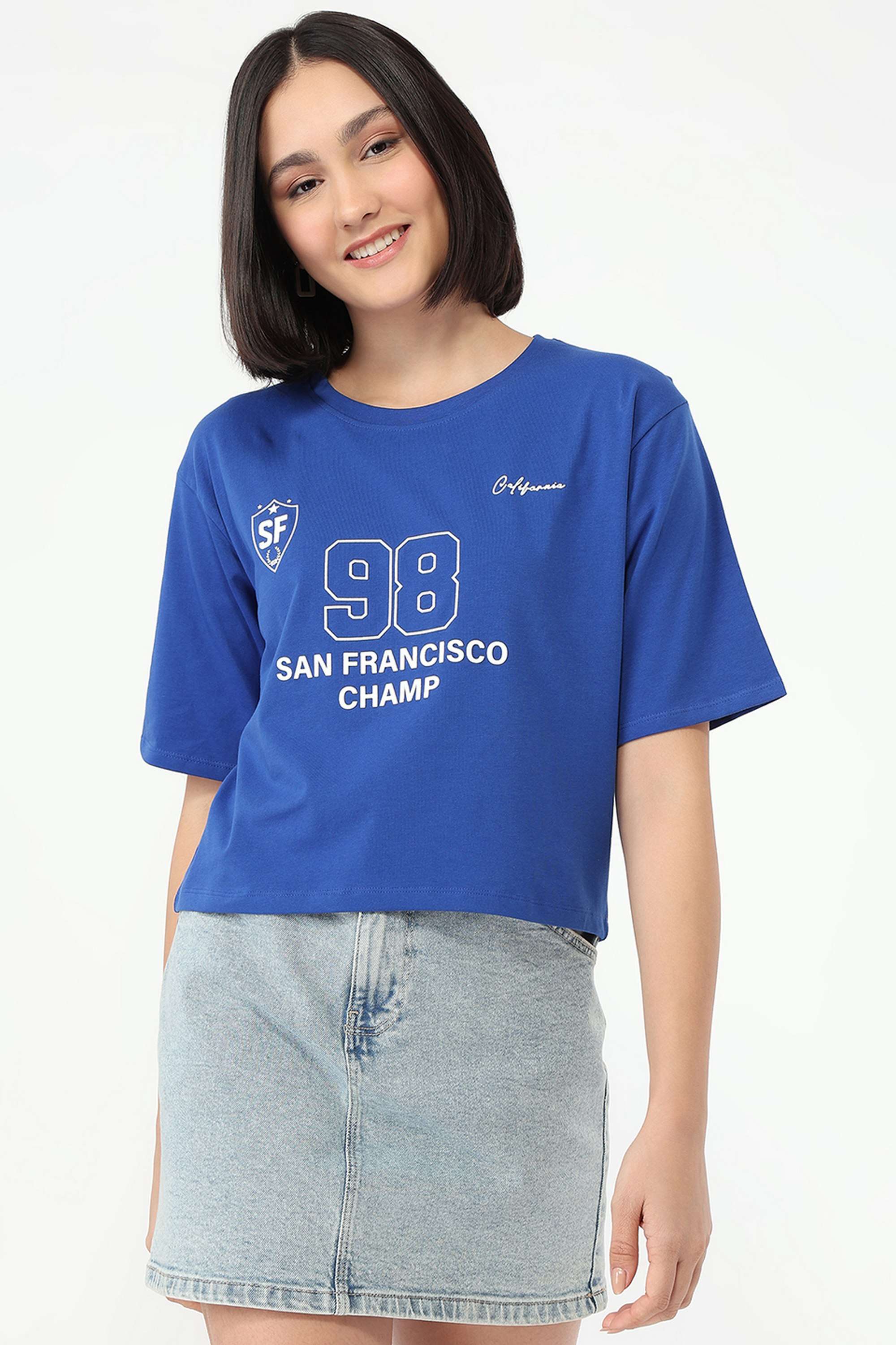 Printed-Blended-Fabric-Round-Neck-Women-s-T-Shirt