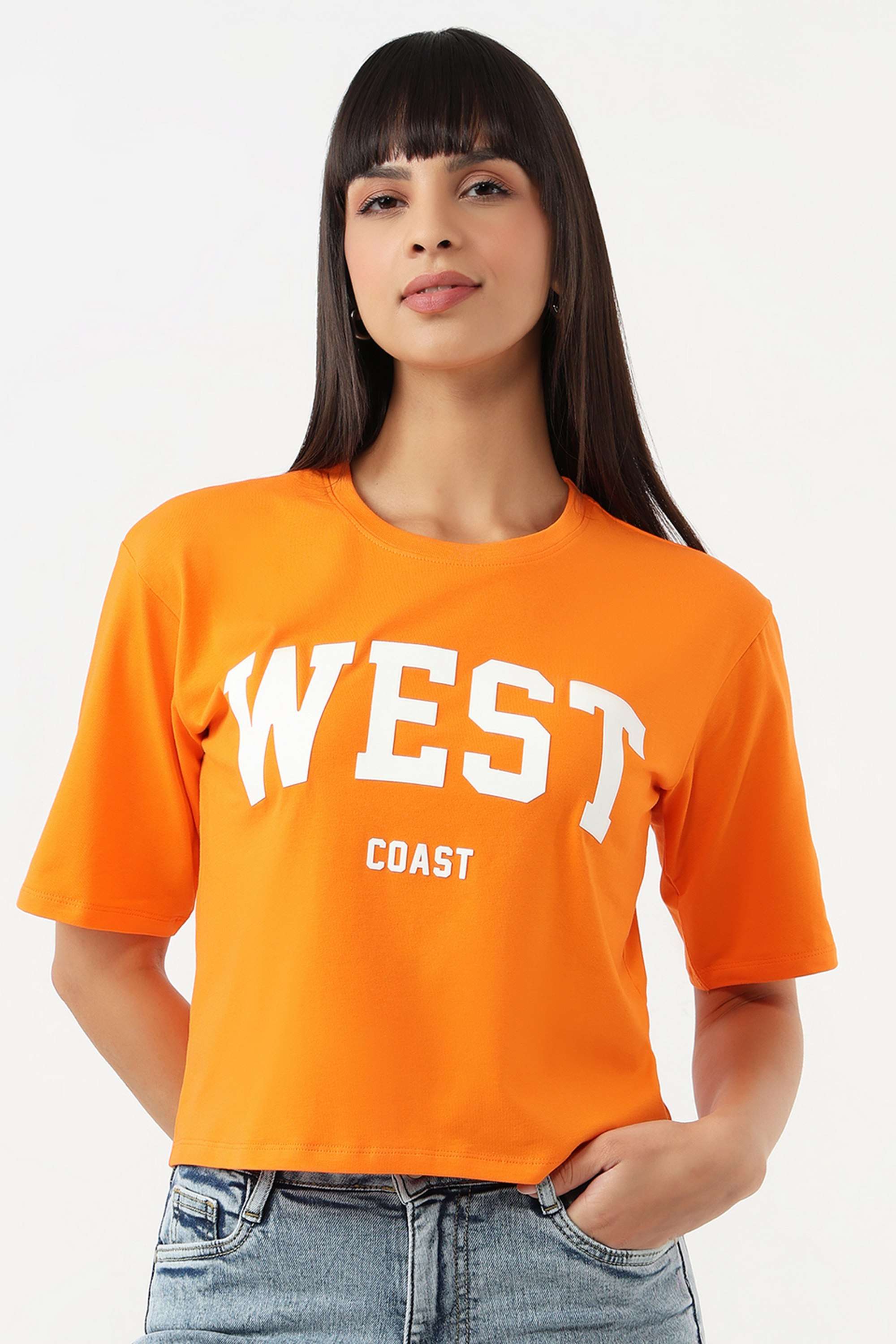 Printed-Round-Neck-Blended-Fabric-Women-s-Casual-Wear-T-Shirt