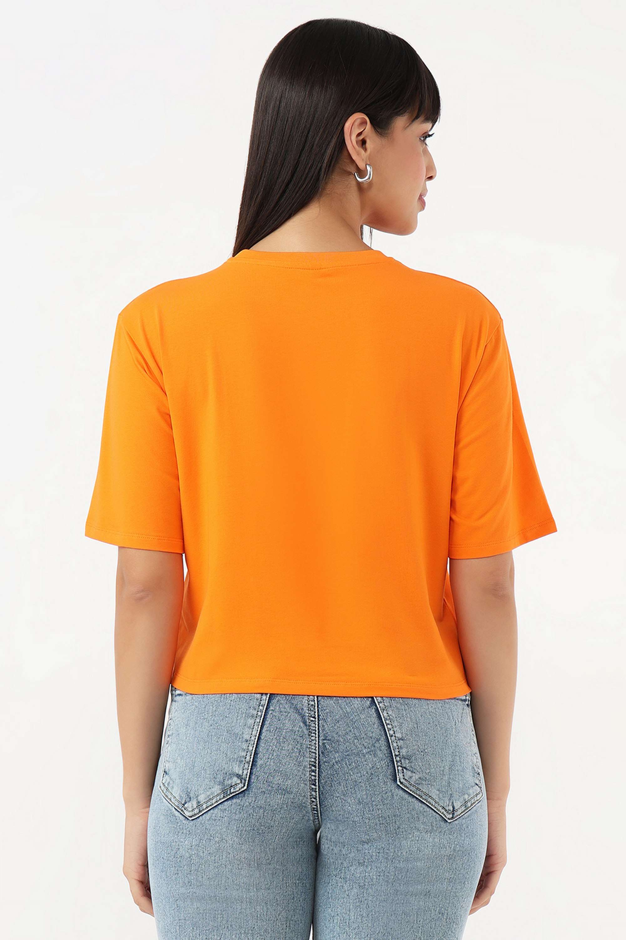 Printed-Round-Neck-Blended-Fabric-Women-s-Casual-Wear-T-Shirt