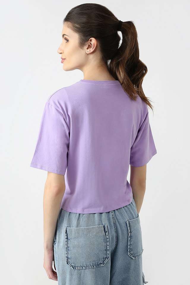 Graphic-Print-Blended-Fabric-Round-Neck-Women-s-T-Shirt