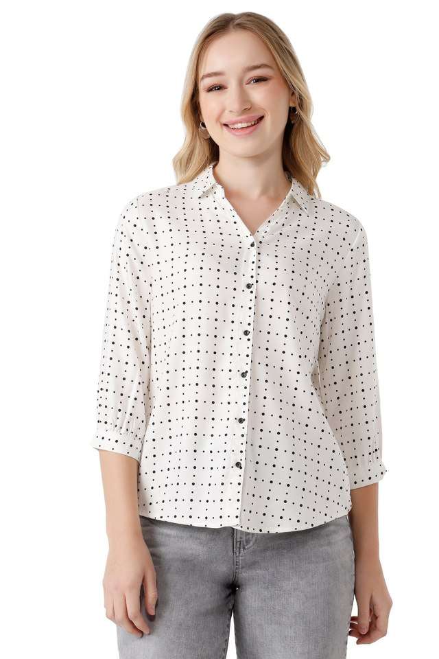 Polka-Dots-Rayon-Women-s-Casual-Wear-Shirt