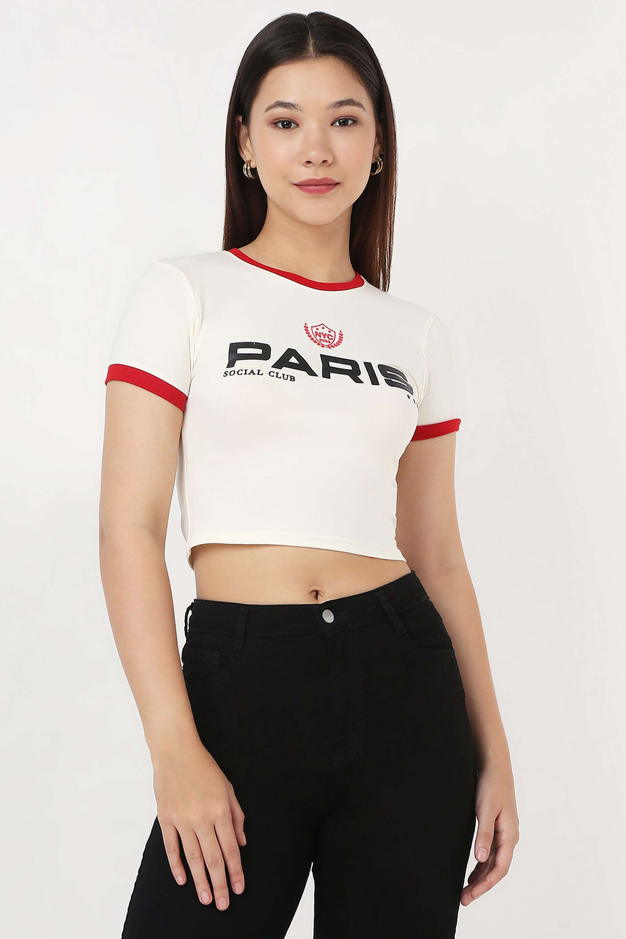 Solid-Blended-Fabric-Round-Neck-Women-s-Top