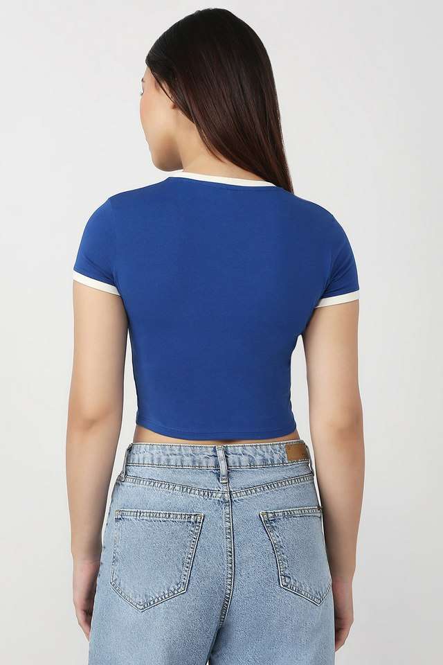 Graphic-Print-Blended-Fabric-Round-Neck-Women-s-T-Shirt