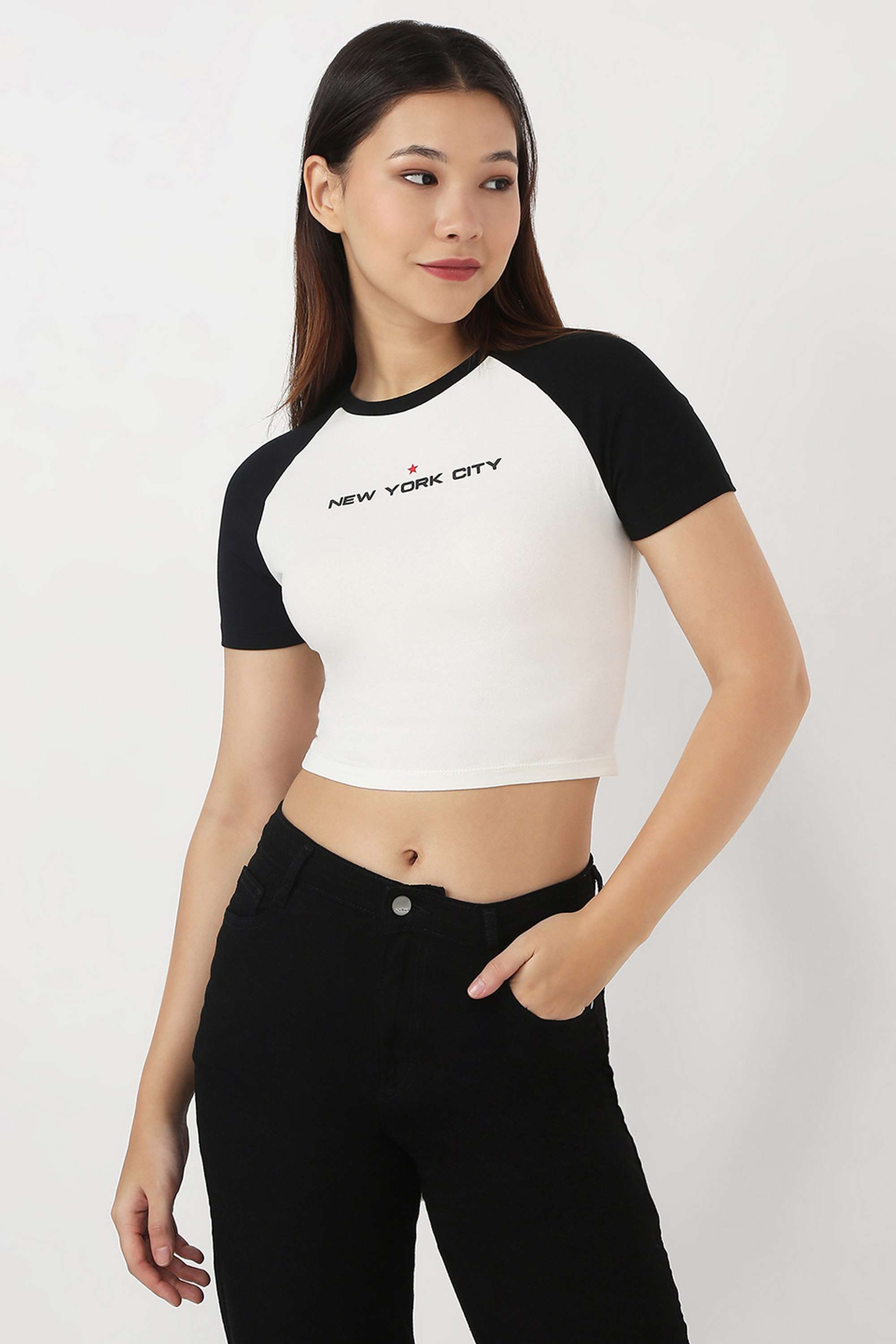 Solid-Blended-Fabric-Round-Neck-Women-s-Top