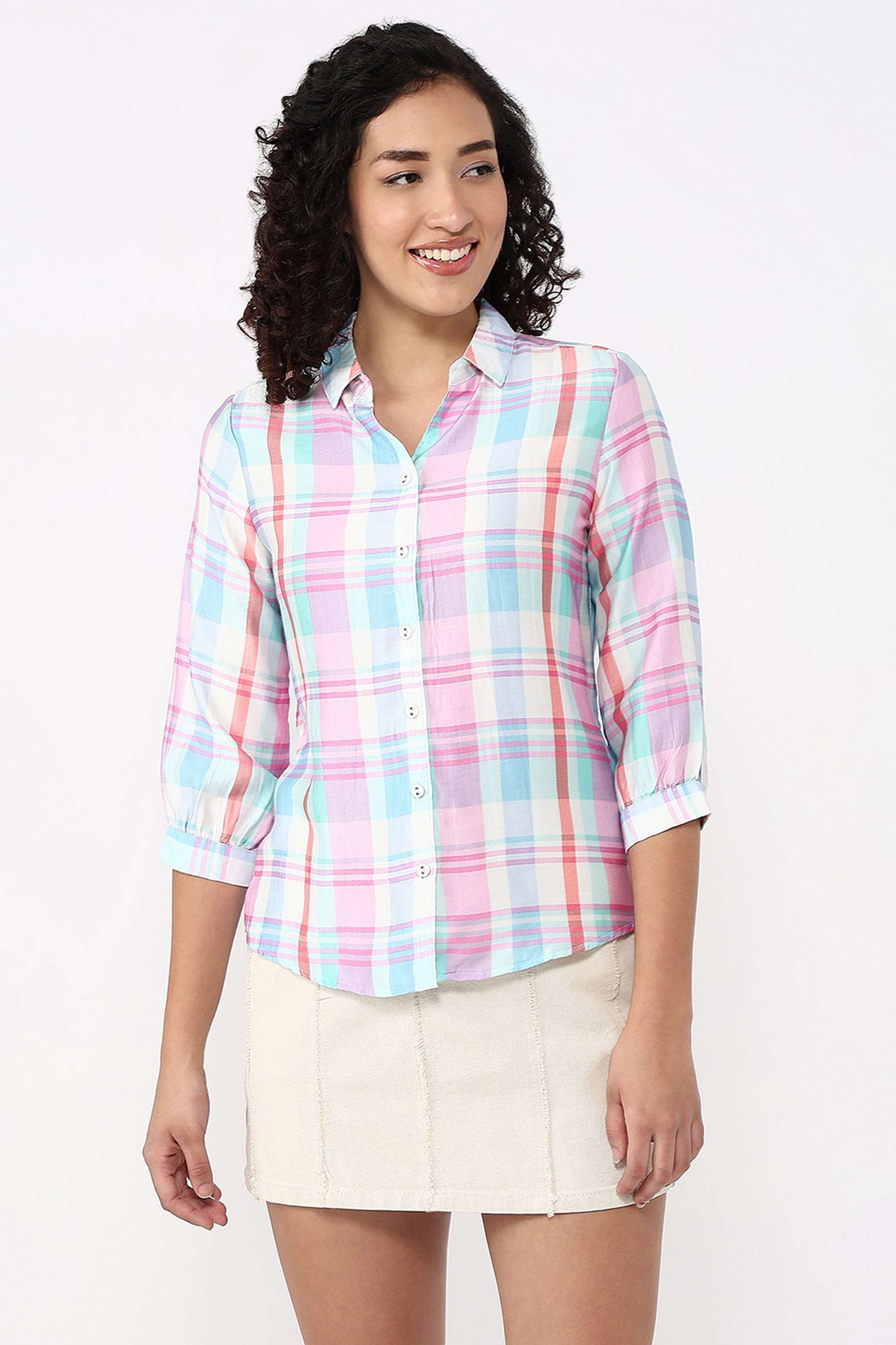 Checks-Collared-Viscose-Women-s-Casual-Wear-Shirt