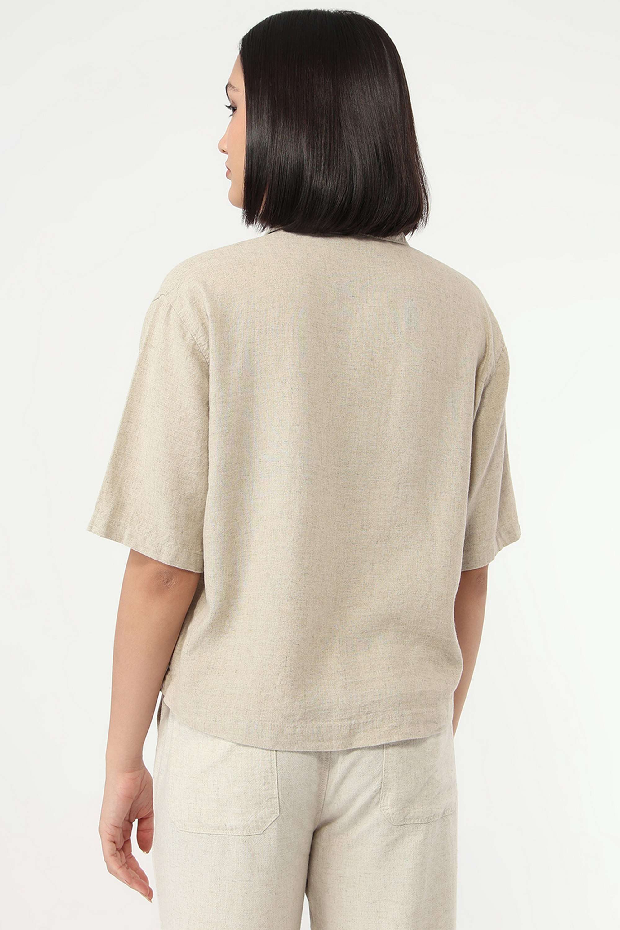 Solid-Collared-Blended-Fabric-Women-s-Casual-Wear-Shirt