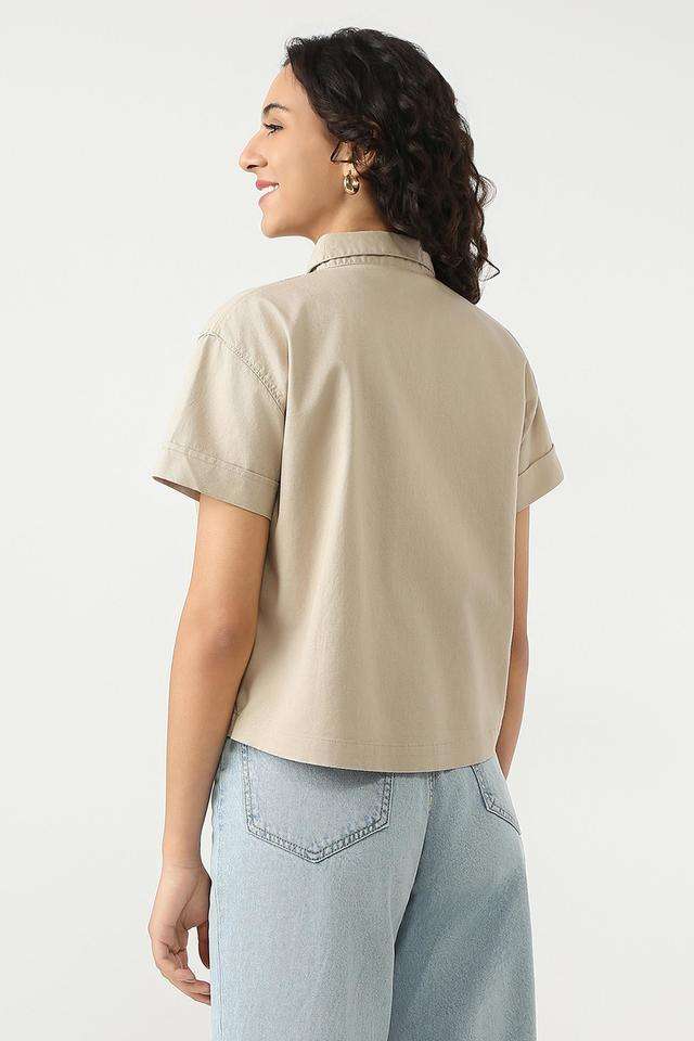 Solid-Blended-Fabric-Slim-Fit-Women-s-Casual-Shirt