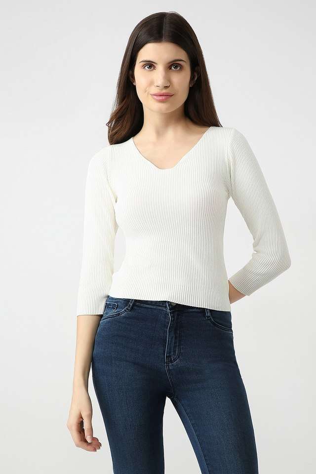 Solid-Viscose-V-Neck-Women-s-Top
