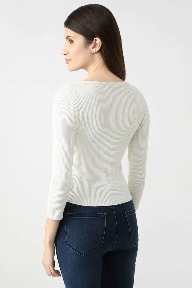 Solid-Viscose-V-Neck-Women-s-Top