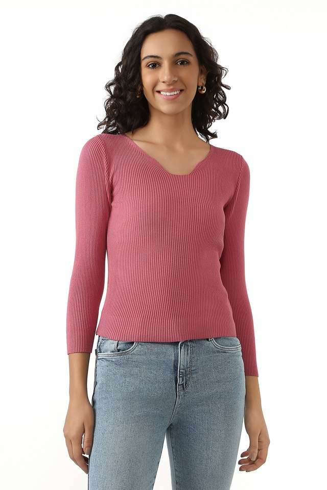 Solid-Viscose-V-Neck-Women-s-Top