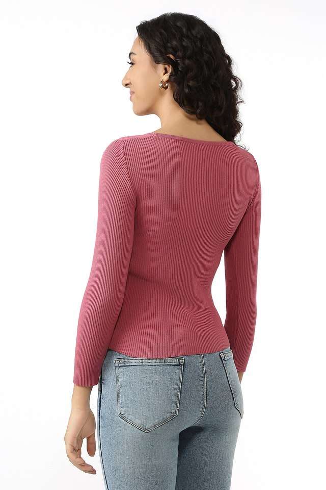 Solid-Viscose-V-Neck-Women-s-Top