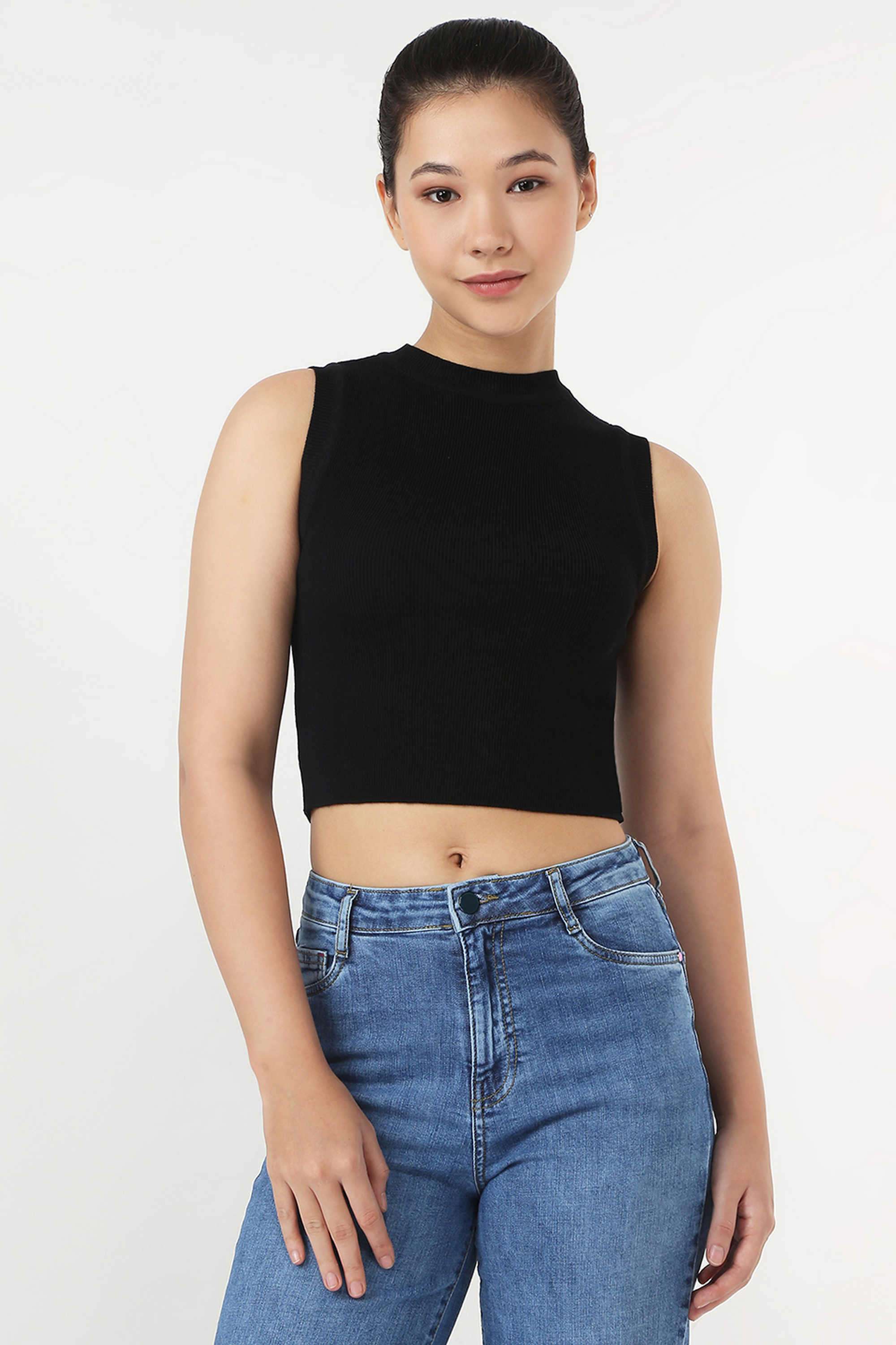 Solid-Blended-Fabric-Round-Neck-Women-s-Tank-Top