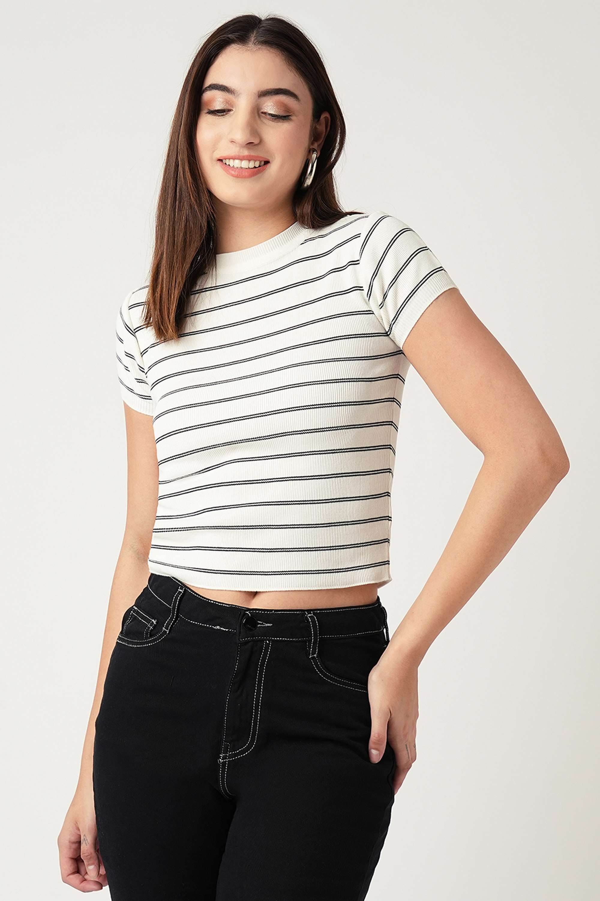Stripes-Blended-Fabric-Round-Neck-Women-s-Tank-Top