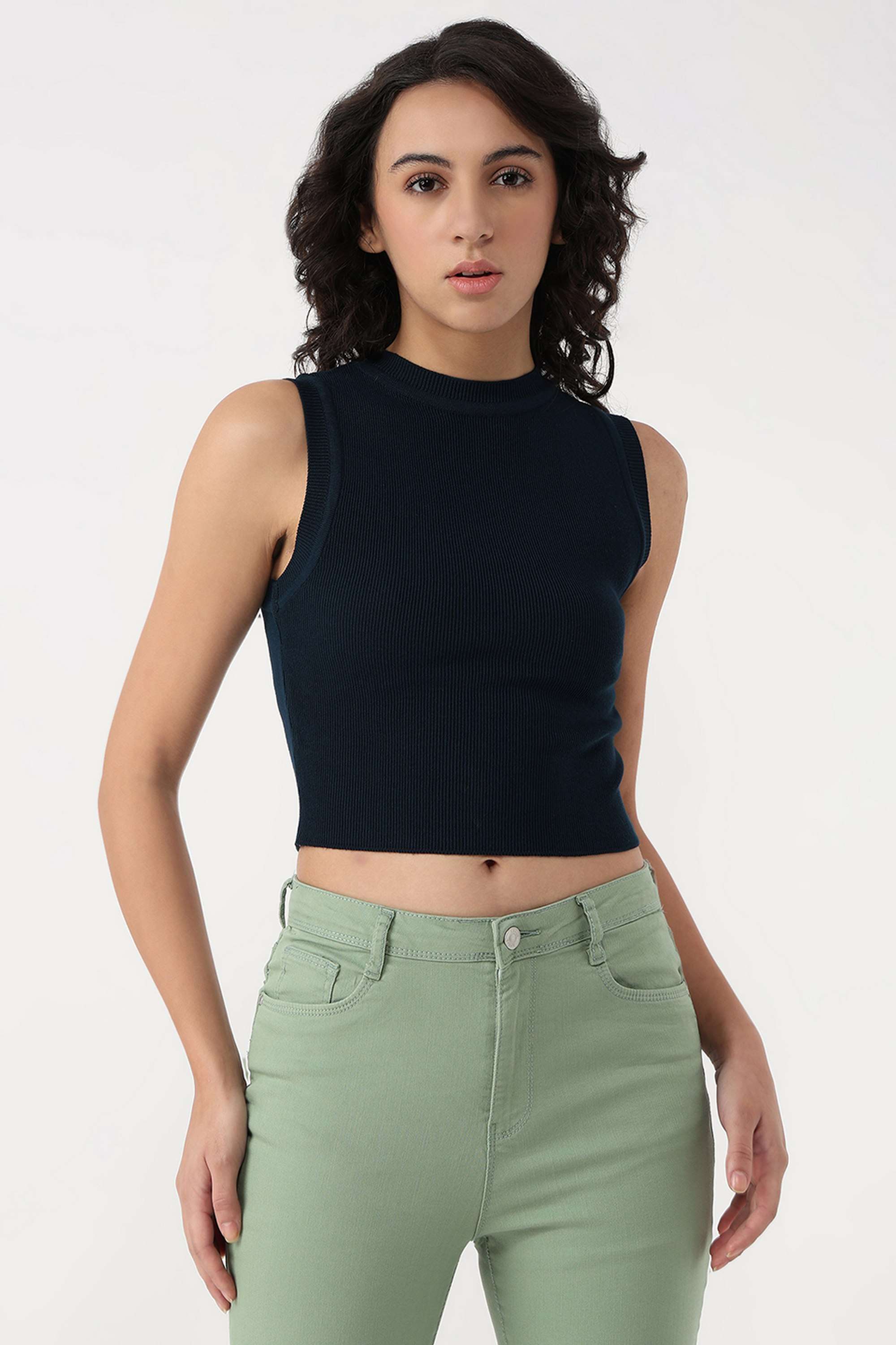 Solid-Blended-Fabric-Round-Neck-Women-s-Tank-Top