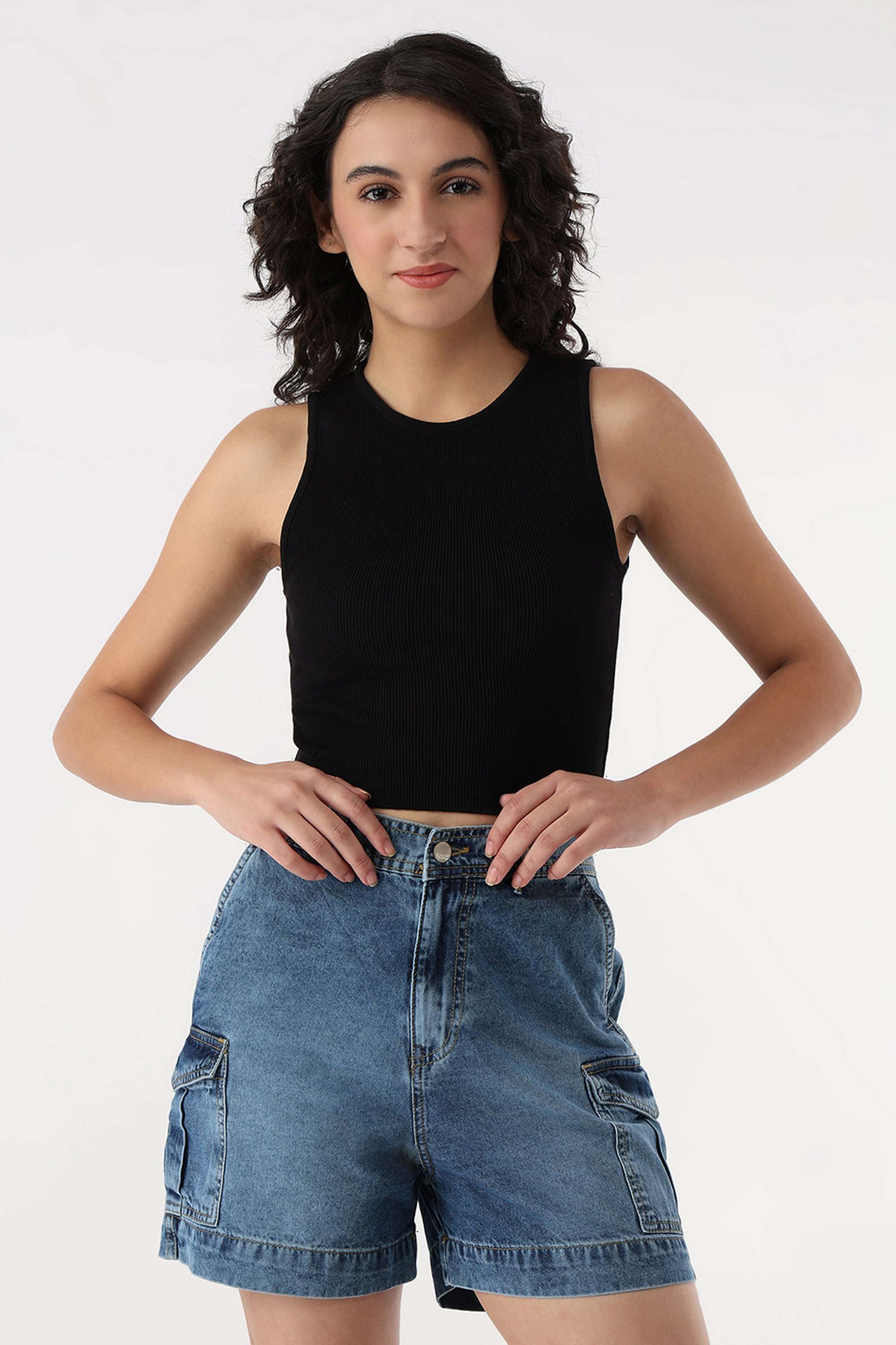 Solid-Blended-Fabric-Round-Neck-Women-s-Tank-Top