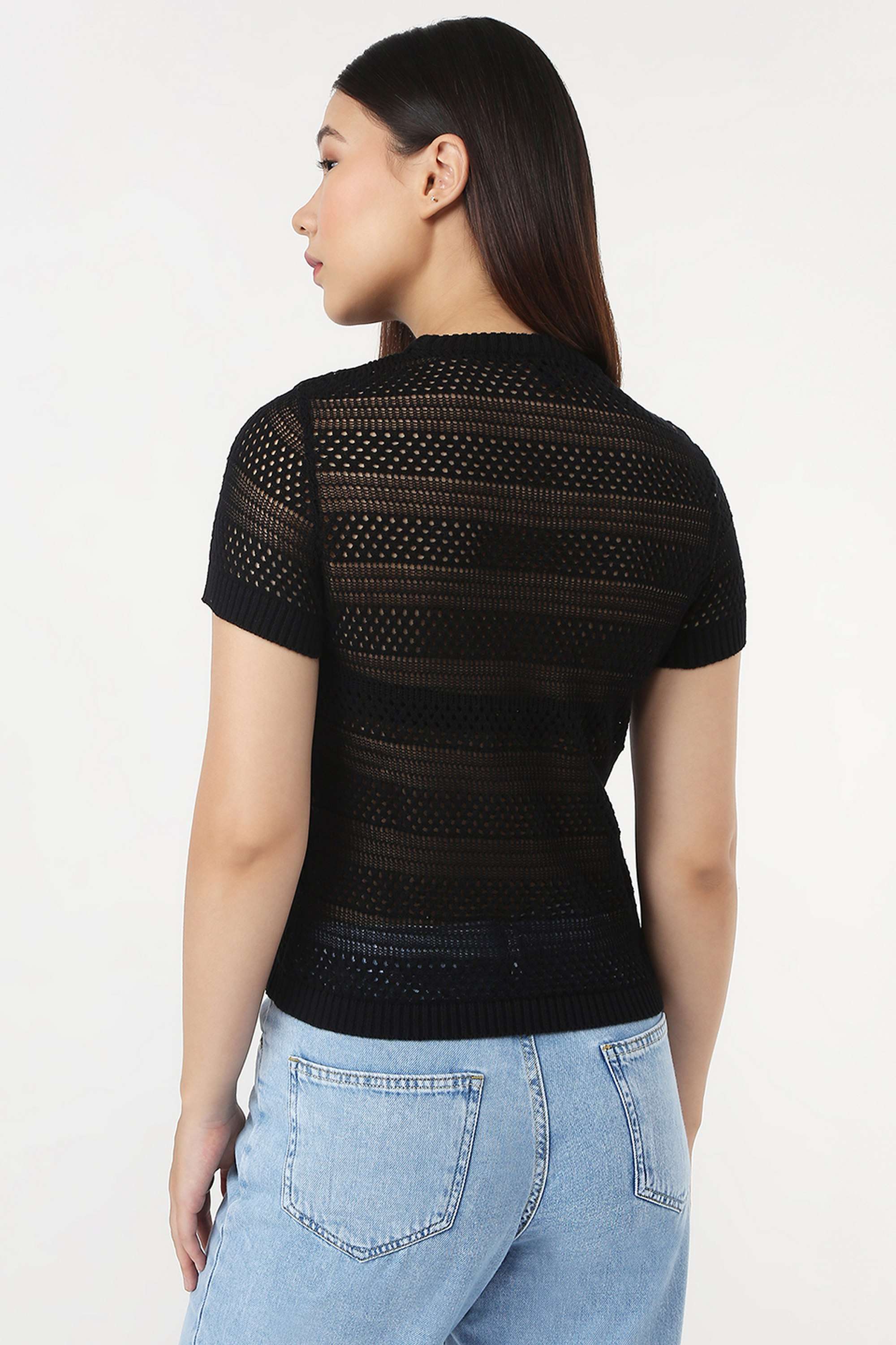 Solid-Blended-Fabric-Round-Neck-Women-s-Top