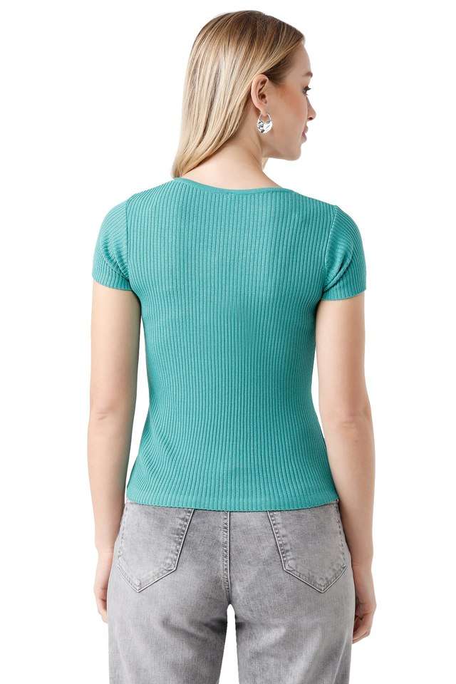 Solid-Blended-Fabric-V-Neck-Women-s-Top