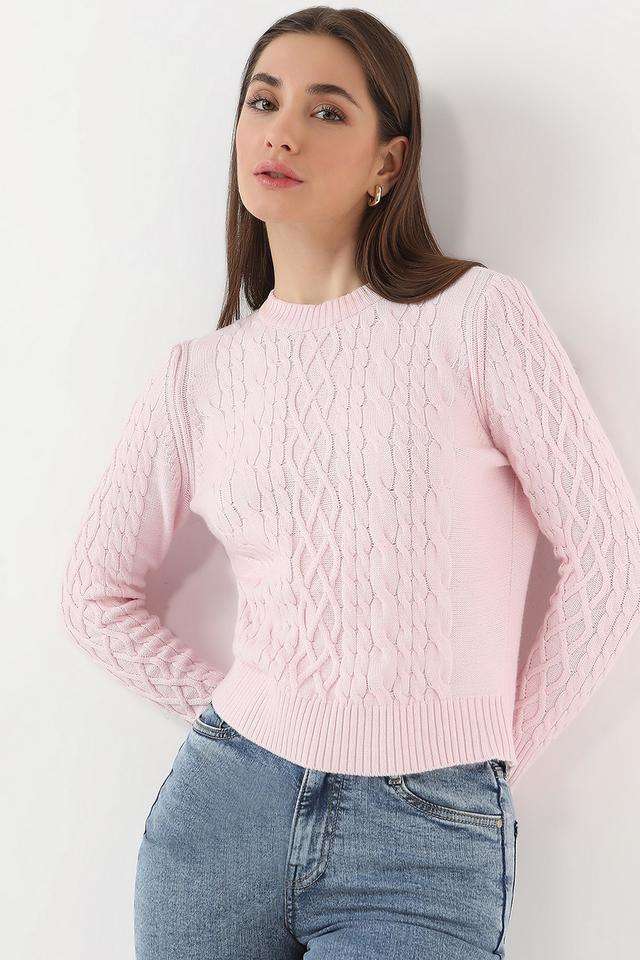 Solid-Blended-Fabric-Round-Neck-Women-s-Sweater