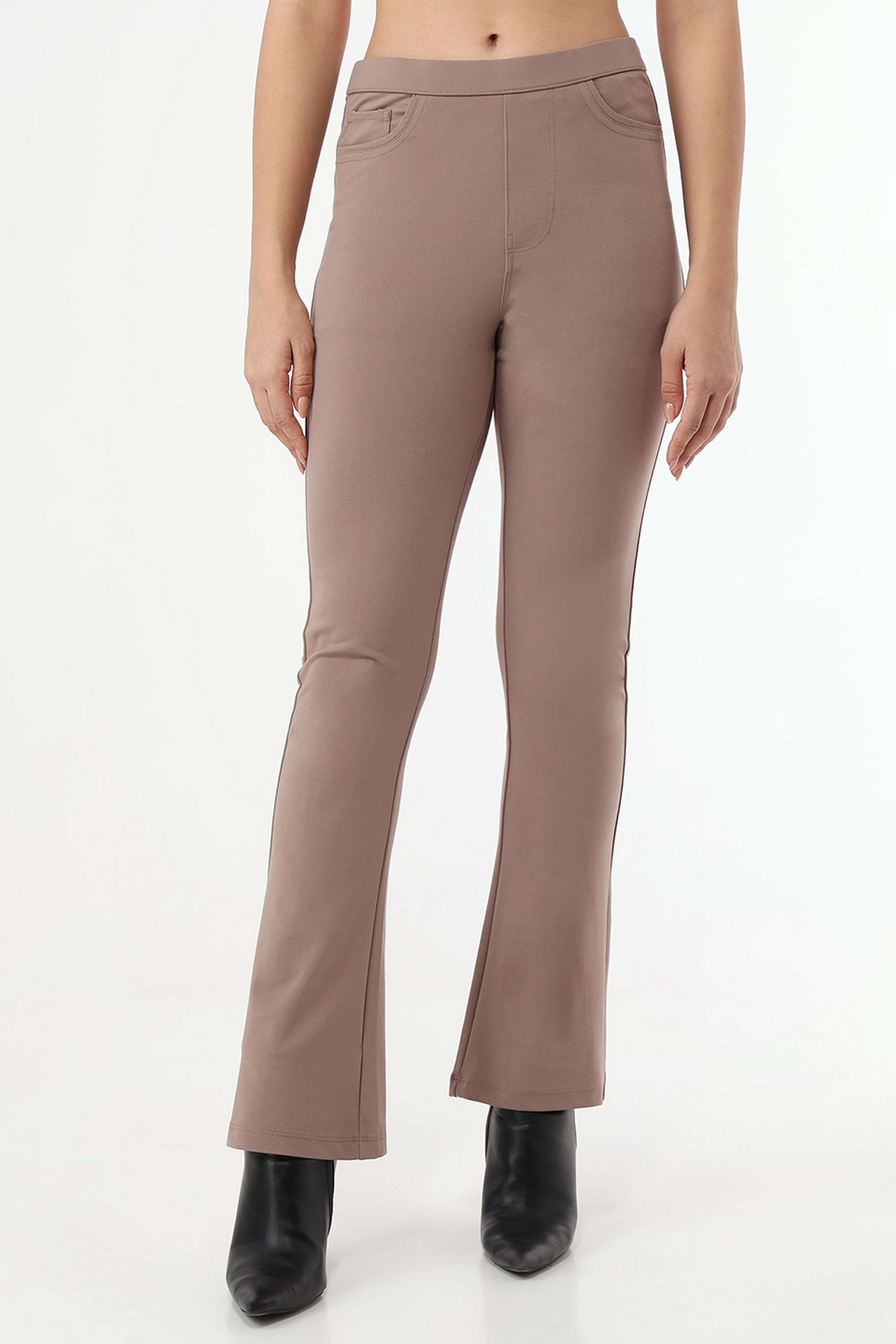 Solid-Relaxed-Fit-Blended-Fabric-Women-s-Casual-Wear-Treggings