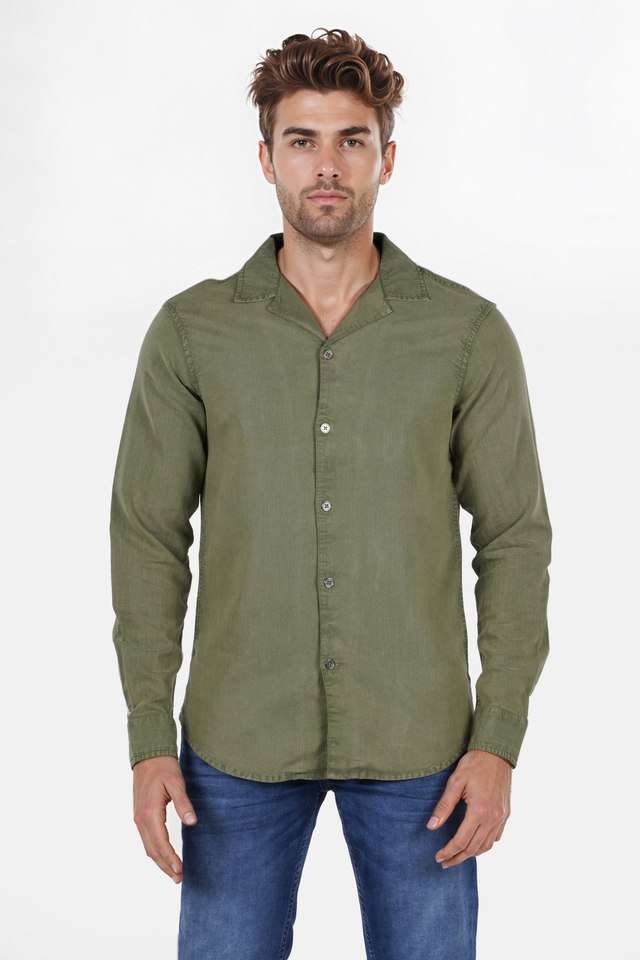 Solid-Cotton-Blend-Regular-Fit-Men-s-Casual-Wear-Shirt