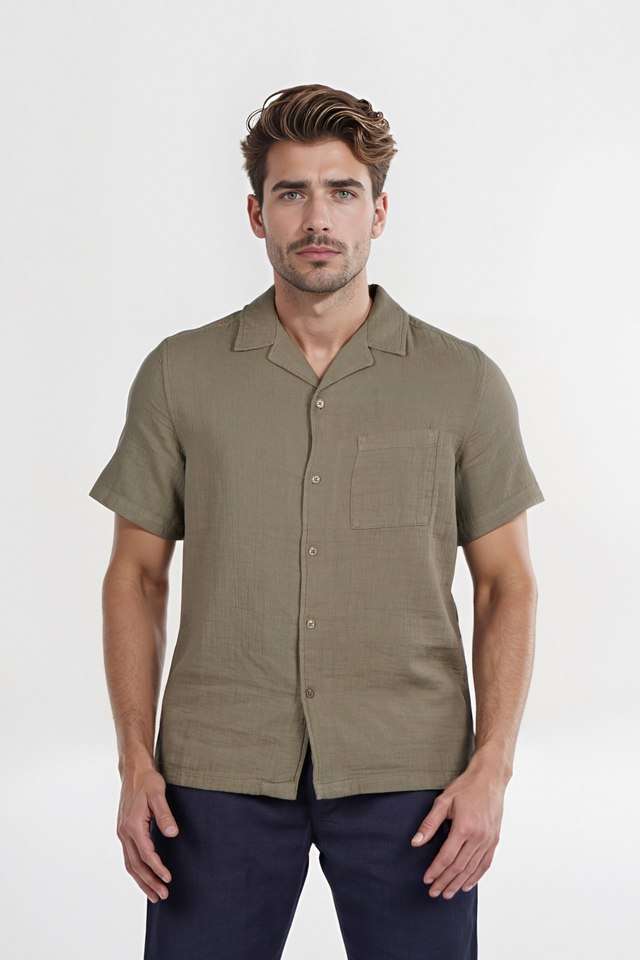 Solid-Cotton-Regular-Fit-Men-s-Casual-Wear-Shirt