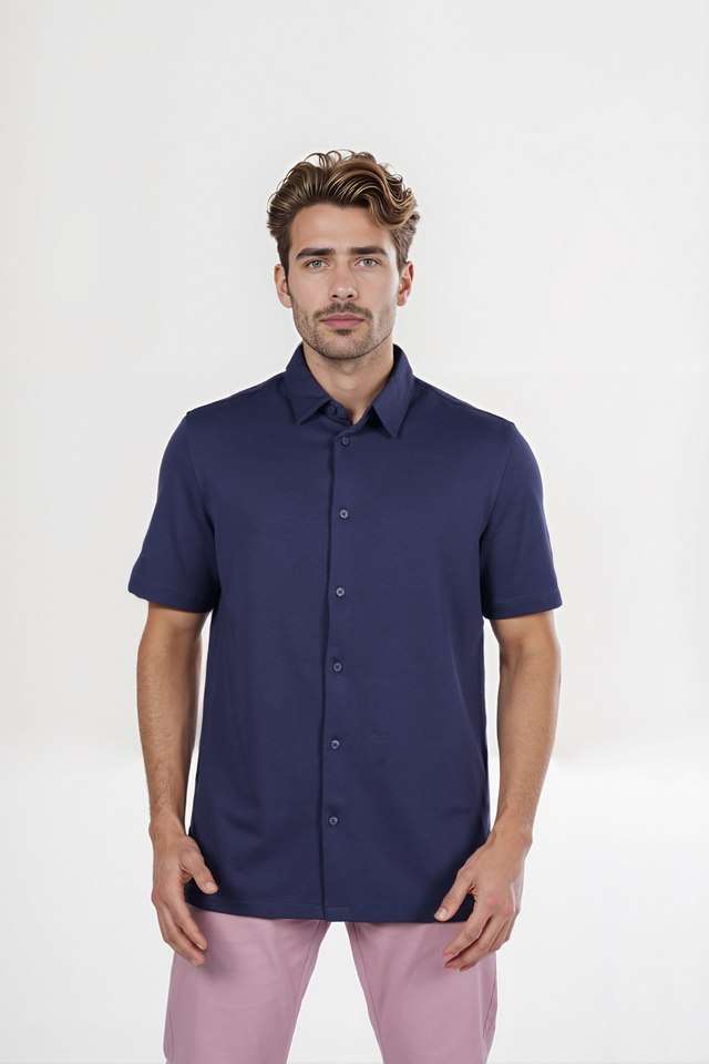 Solid-Cotton-Blend-Regular-Fit-Men-s-Casual-Wear-Shirt