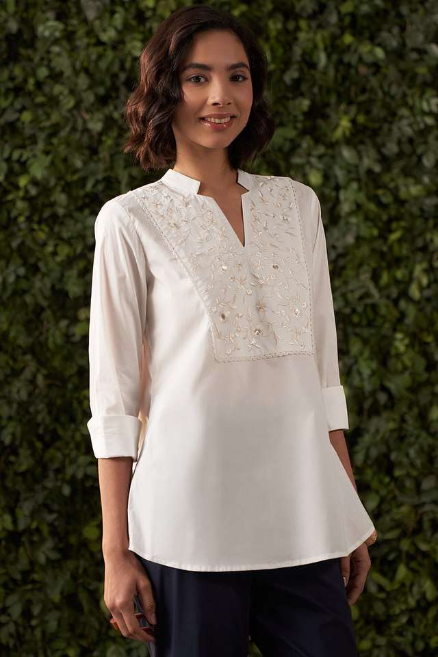 Embroidered-Blended-Fabric-Collared-Women-s-Tunic