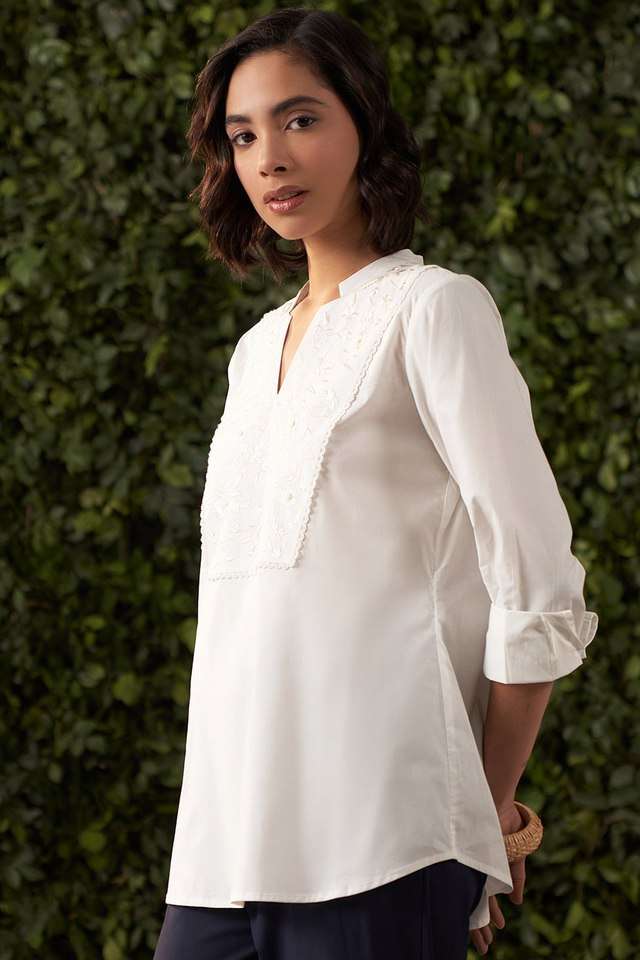 Embroidered-Blended-Fabric-Collared-Women-s-Tunic