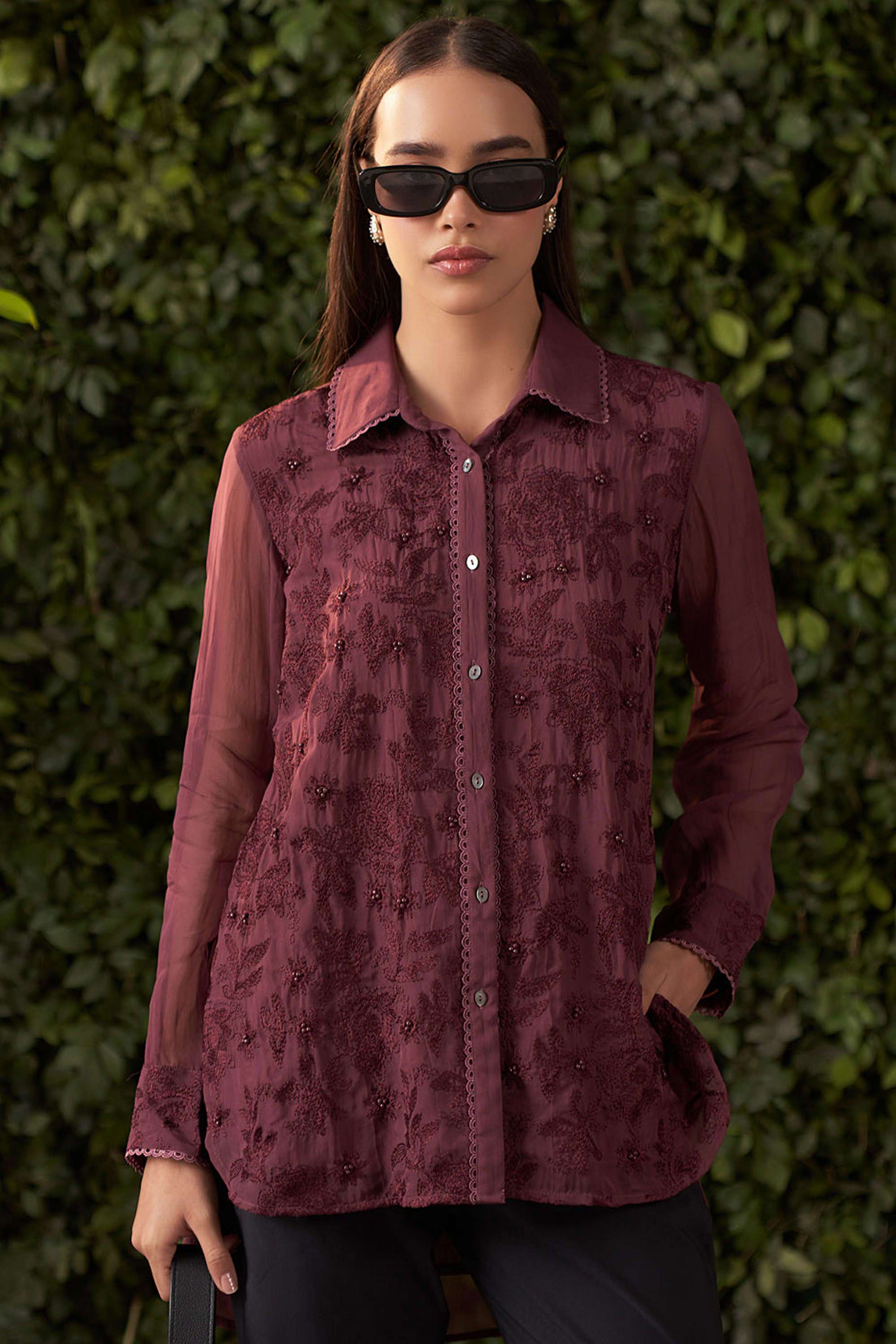 Textured-Blended-Fabric-Round-Neck-Women-s-Festive-Wear-Tunic