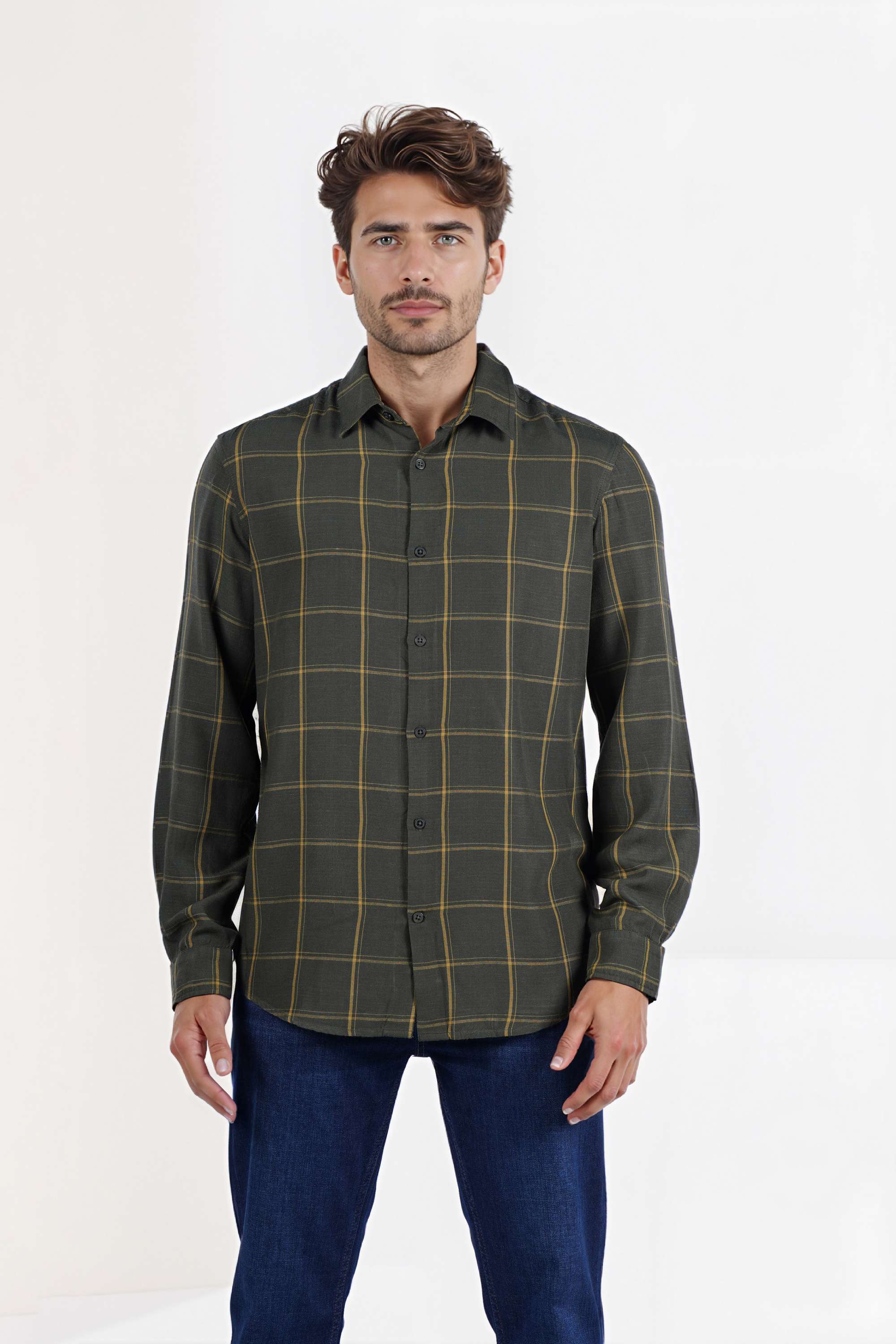 Checks-Viscose-Blend-Regular-Fit-Men-s-Casual-Wear-Shirt