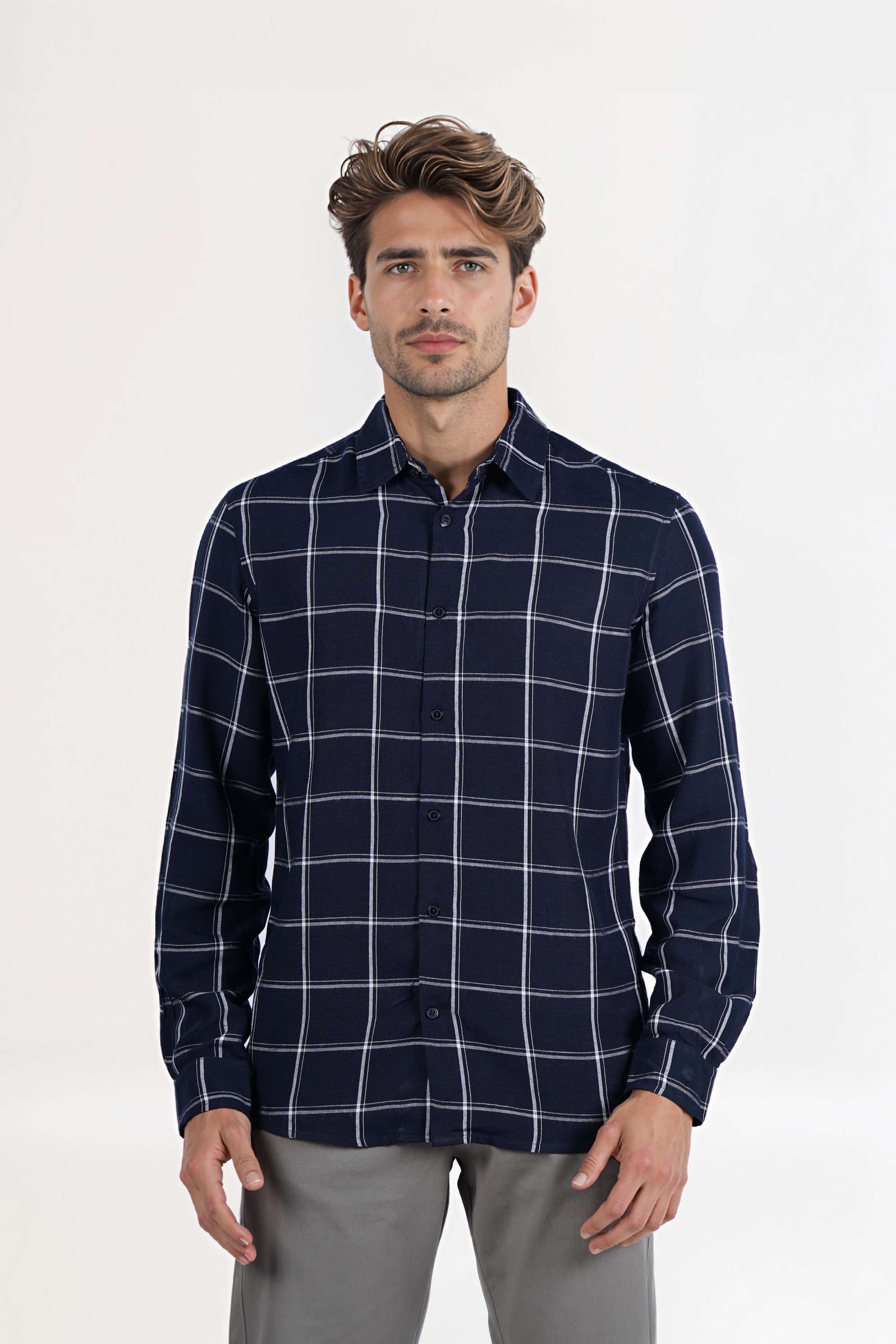 Checks-Viscose-Blend-Regular-Fit-Men-s-Casual-Wear-Shirt