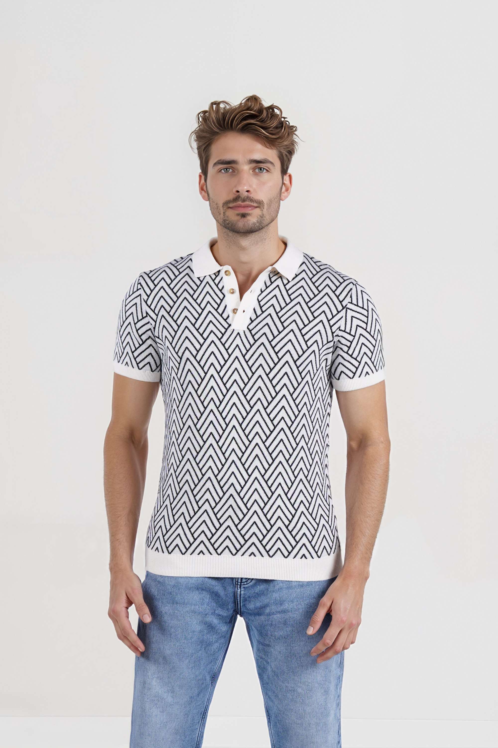 Geometric-Print-Cotton-Polo-Men-s-T-Shirt