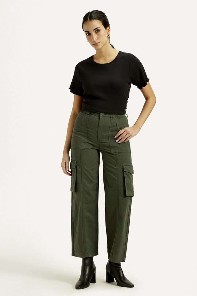Solid-Cotton-Wide-Leg-Fit-Women-s-Trousers