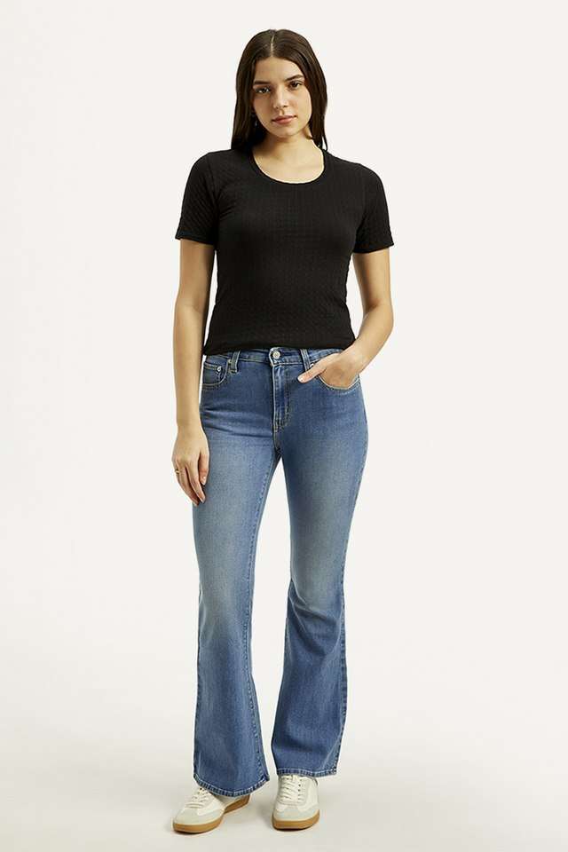 Mid-Rise-Blended-Fabric-Flared-Fit-Women-s-Jeans