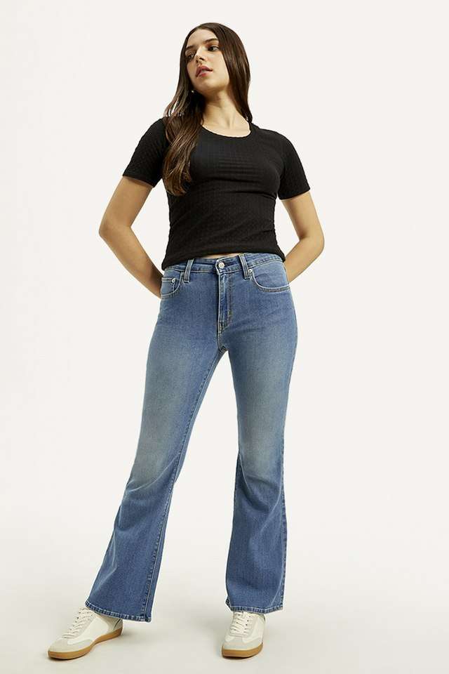 Mid-Rise-Blended-Fabric-Flared-Fit-Women-s-Jeans