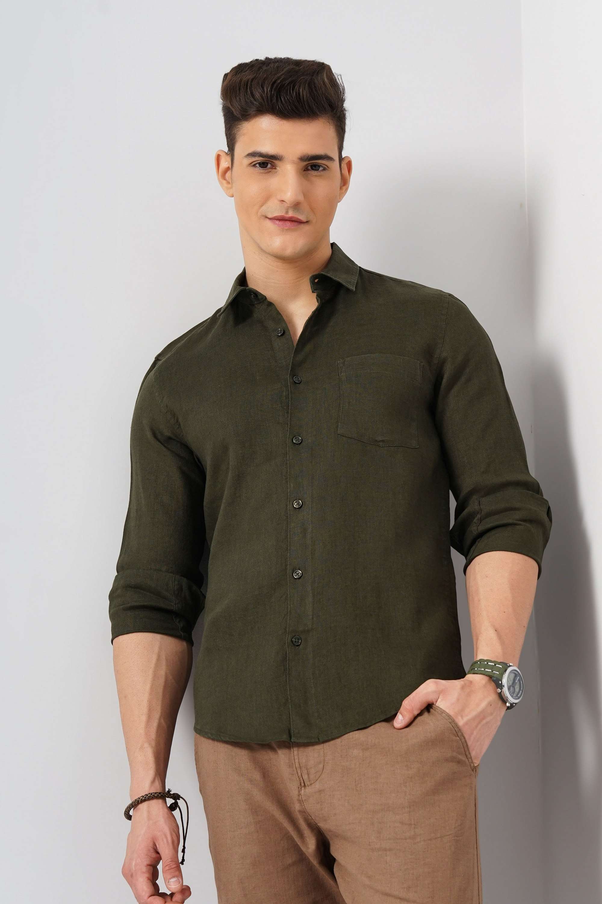 Solid-Linen-Regular-Fit-Men-s-Casual-Wear-Shirt