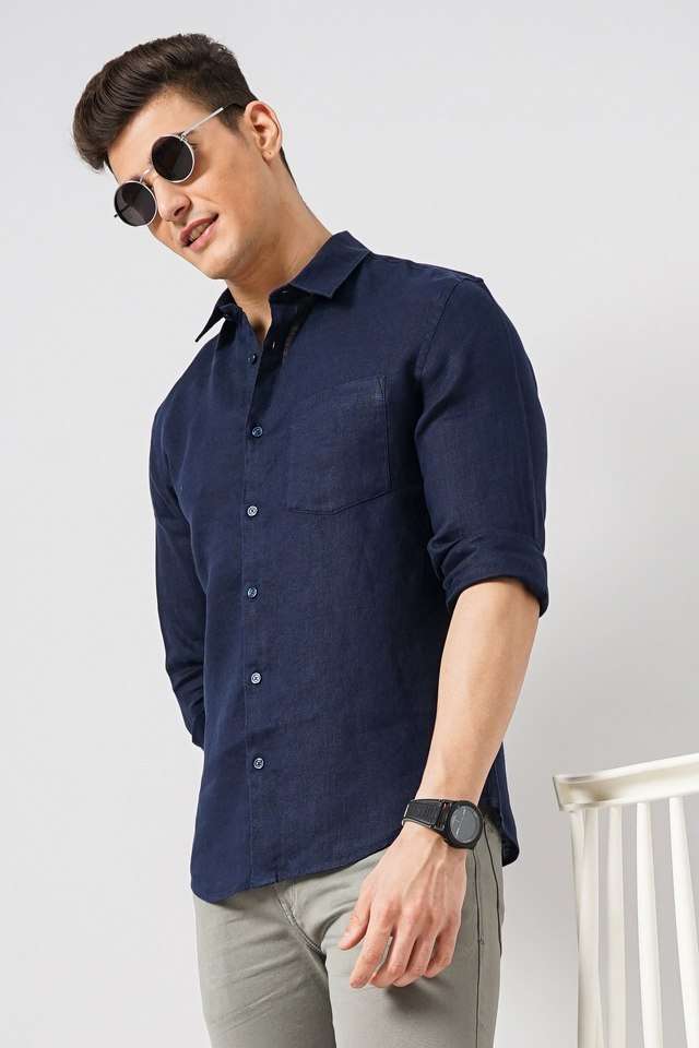 Solid-Linen-Regular-Fit-Men-s-Casual-Wear-Shirt