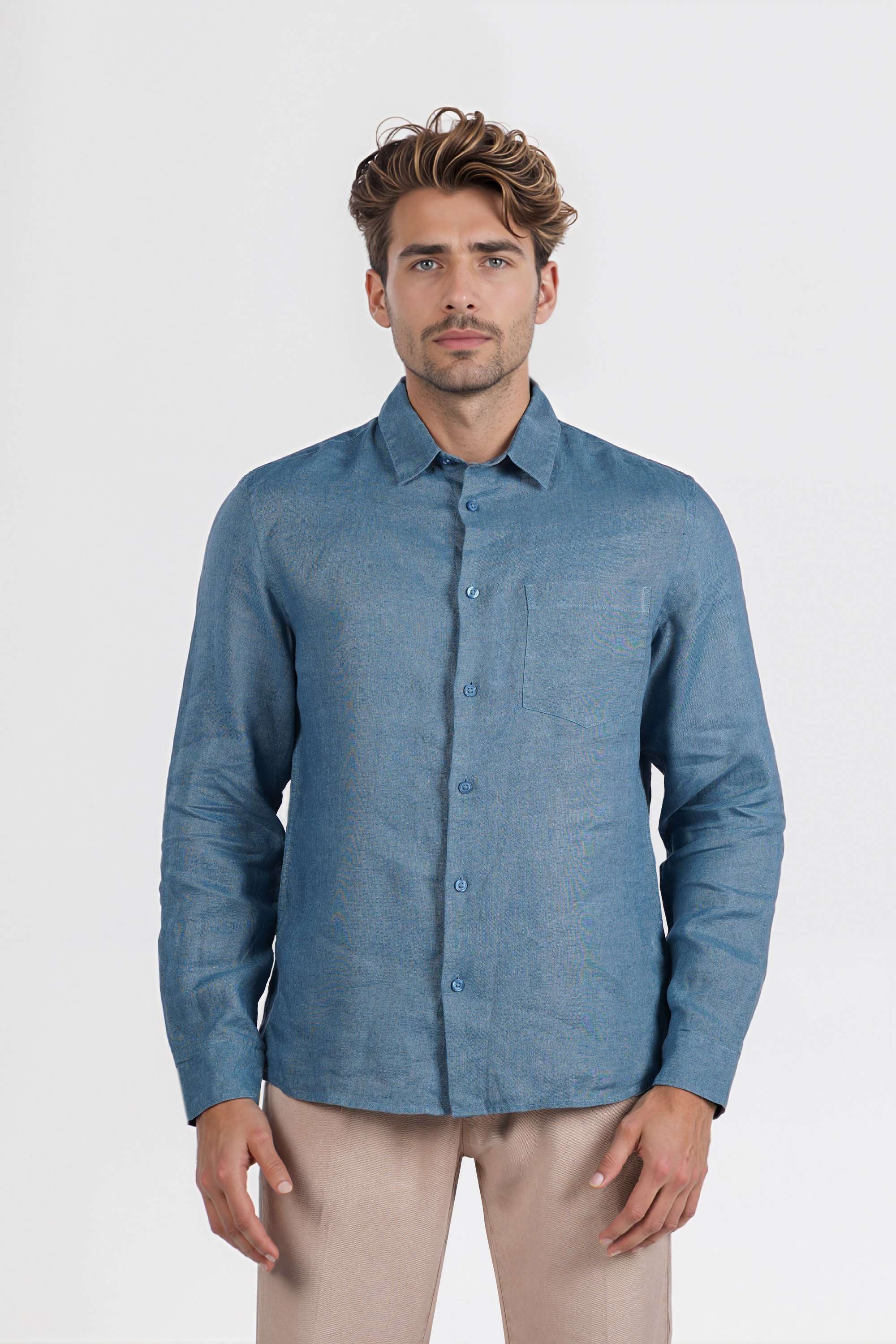 Solid-Linen-Regular-Fit-Men-s-Casual-Wear-Shirt