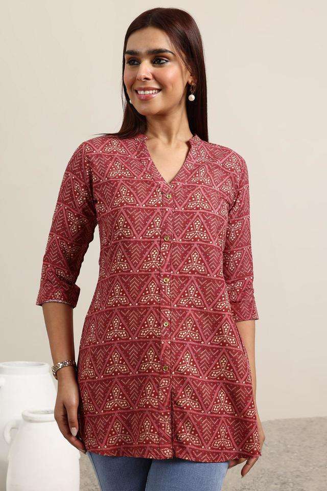 Printed-Blended-Fabric-Collared-Women-s-Casual-Wear-Kurti