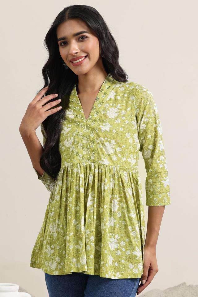 Printed-Cotton-V-Neck-Women-s-Casual-Wear-Kurti