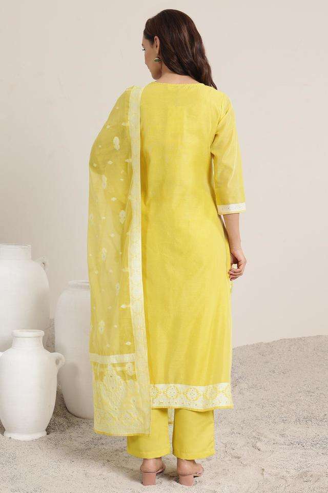 Textured-Calf-Length-Chanderi-Woven-Women-s-Kurta-Set