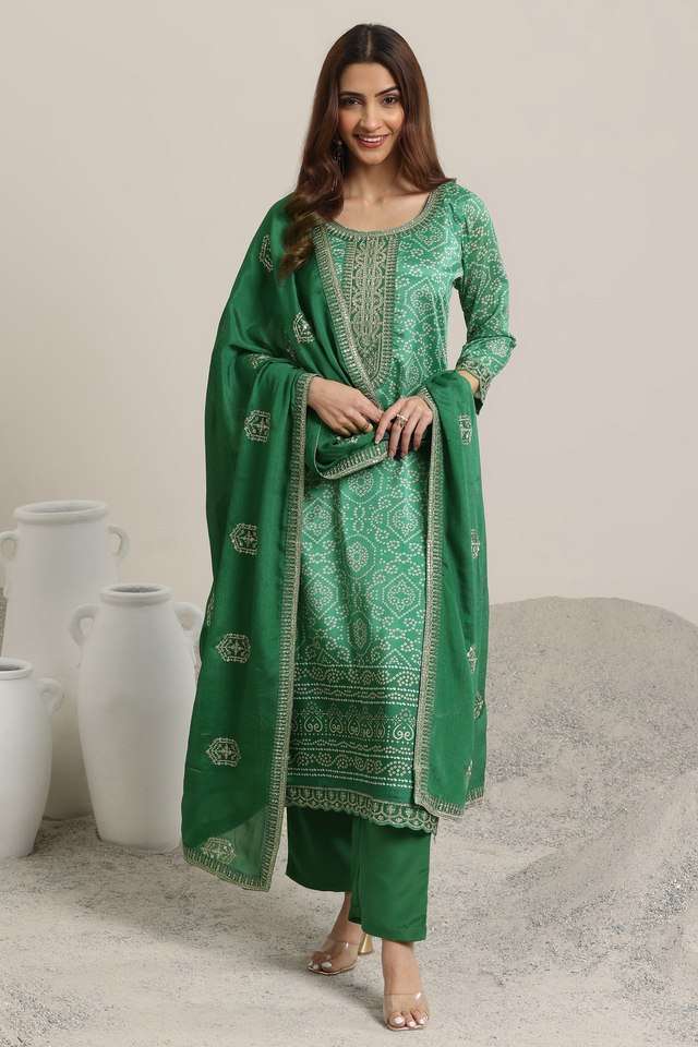 Printed-Calf-Length-Blended-Fabric-Woven-Women-s-Kurta-Set