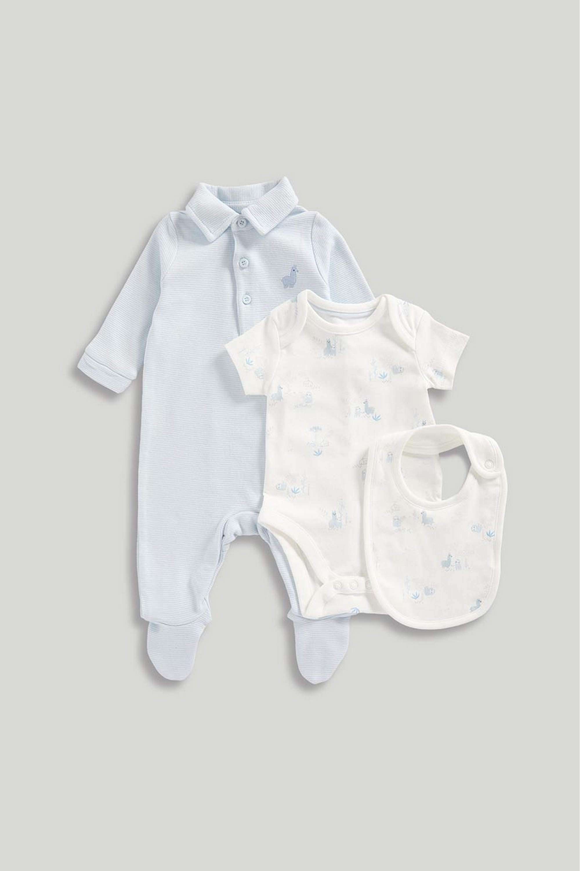 Printed-Cotton-Full-Length-Infant-Boys-All-In-One -Bodysuit-and-Bib-3-Piece-Outfit-Set