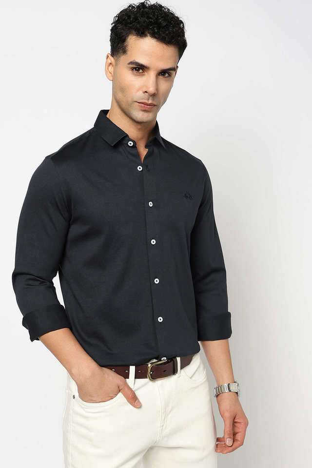 Solid-Cotton-Blend-Slim-Fit-Men-s-Casual-Wear-Shirt