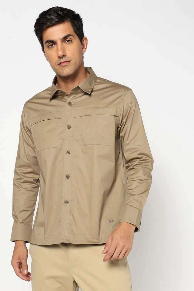 Solid-Cotton-Blend-Relaxed-Fit-Men-s-Casual-Wear-Shirt