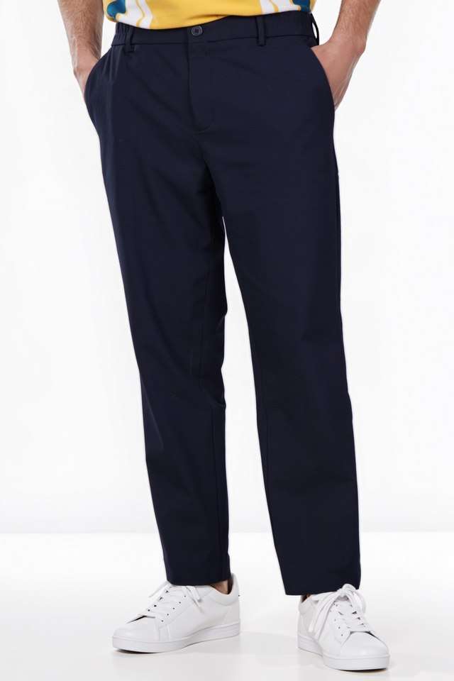 Solid-Polyester-Blend-Slim-Fit-Men-s-Casual-Wear-Trousers