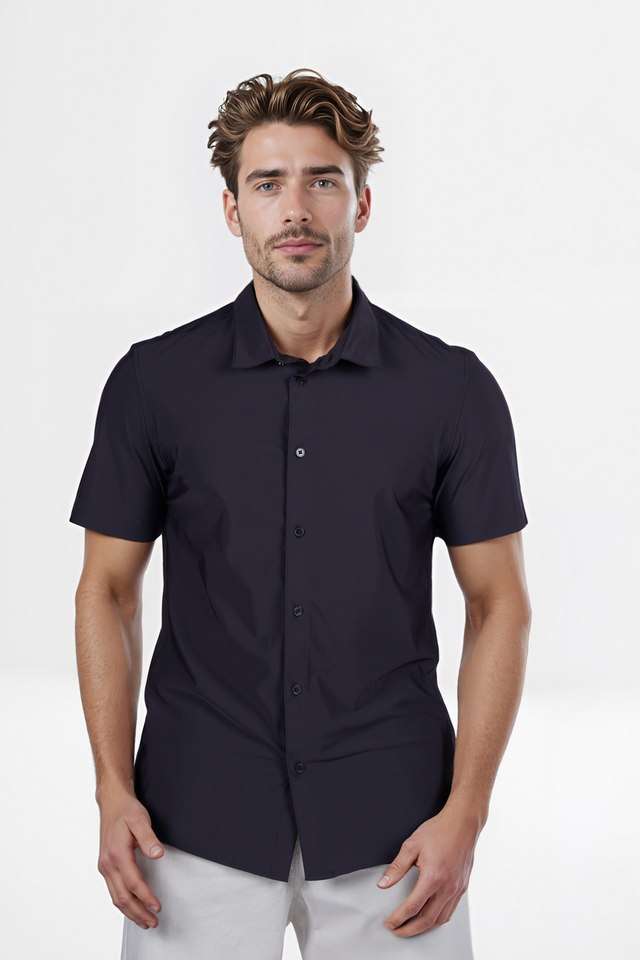 Solid-Polyester-Blend-Slim-Fit-Men-s-Casual-Wear-Shirt